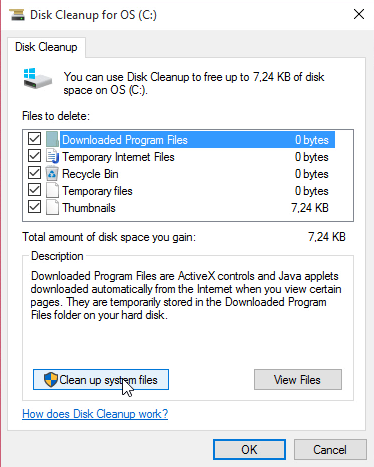 :Đợi 1 lát để nó quét, sau đó bạn nhấp tiếp Cleanup system files. Đợi nó quét tiếp 1 lần nữa (lần này lâu hơn)